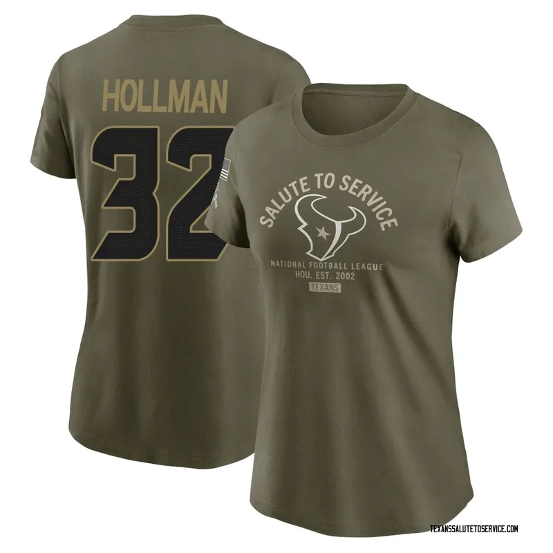 Women's Ka'dar Hollman Houston Texans Olive 2025 Salute to Service Sideline T-Shirt