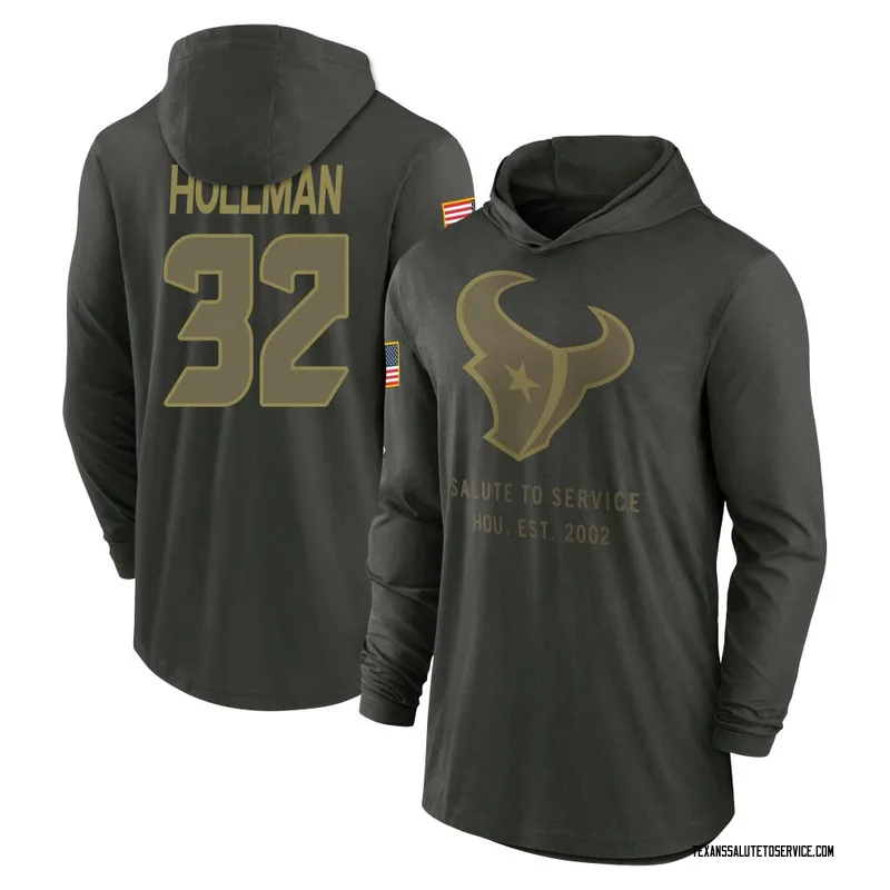 Youth Ka'dar Hollman Houston Texans Green Forest/ 2025 Salute to Service Sideline Lightweight Hooded Pullover Long Sleeve T-Shir